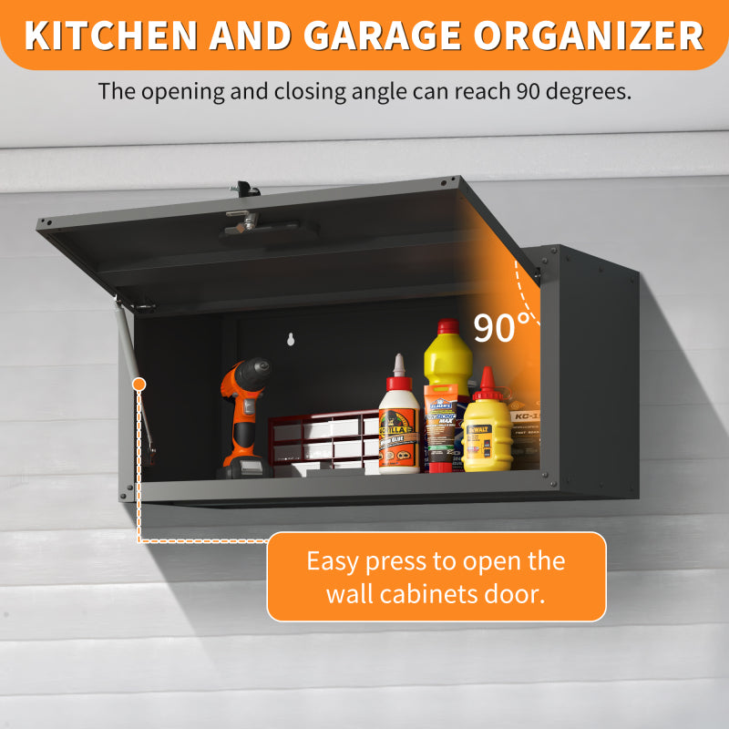 Vielseitiger Metall-Wandschrank, wandmontierter Nutzschrank mit verschließbarer Tür, aufgehängtes Stahlwerkzeugkabinett, Geeignet für Garage, Keller, Werkstatt und Küche, H34,5 cm × B75 cm × T30 cm