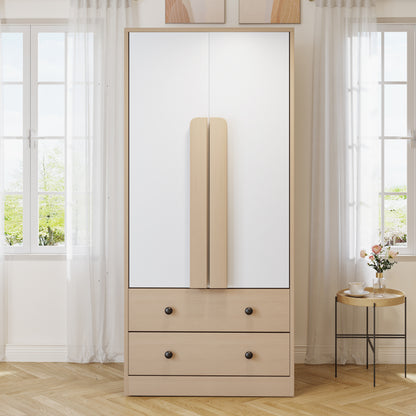 Kleiderschrank 70*40*170cm, Doppeltüren-Design, mit Schubladen und Ablagefächern, holzfarbe+weiß