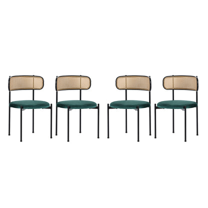 Esstisch und Stuhl-Set, 5er set, 4 Samt-Esszimmerstühle & 1 rechteckiger Esstisch, Grau + Grün+Schwarz