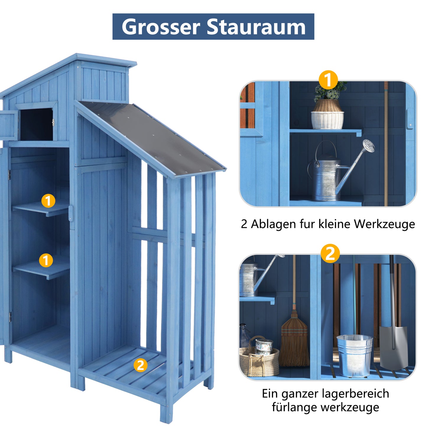 Gerätehaus Gartenschrank Geräteschuppen Geräteschrank, BxT: 124x46 cm,BxTxH:124x46x174cm, auch für kleine Gärten geeignet, Blau, (Holzhütte, 1 St., Gartenhaus)