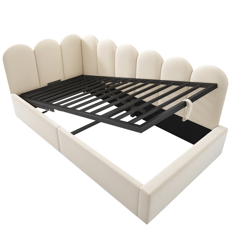 Polsterbett Daybett 90x200 cm,Tagesbett Schlafsofa mit hydraulischem Stauraum, Kinderbett mit Metall-Lattenrost, Samt, Beige, ohne Matratze