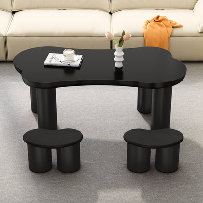 Unregelmäßiger Couchtisch in Knochenform mit 2 kleinen Bänken, großer Couchtisch L 113 cm, B 58 cm, H 40,5 cm, Tischplatte aus MDF und Beine aus PVC mit Filzboden, unregelmäßiger Couchtisch