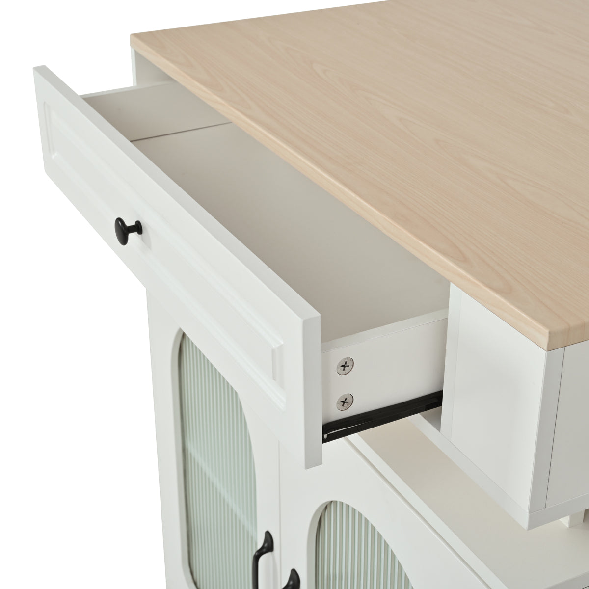 Kücheninsel mit Rollen, ausziehbarer Esstisch 128–200 cm mit LED & Steckdosen, Bartisch/Sideboard