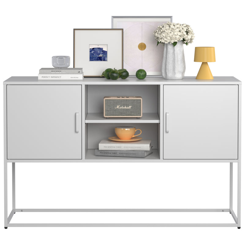 Weißer Metall-Akzent-Schrank, Sideboard-Buffet und Aufbewahrungs-Schrank-Safe, Robuster Metallbau mit stilvollem Weiß,  H 75 cm × B 120 cm × T 40 cm