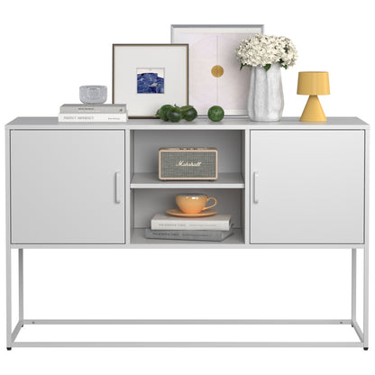 Weißer Metall-Akzent-Schrank, Sideboard-Buffet und Aufbewahrungs-Schrank-Safe, Robuster Metallbau mit stilvollem Weiß,  H 75 cm × B 120 cm × T 40 cm