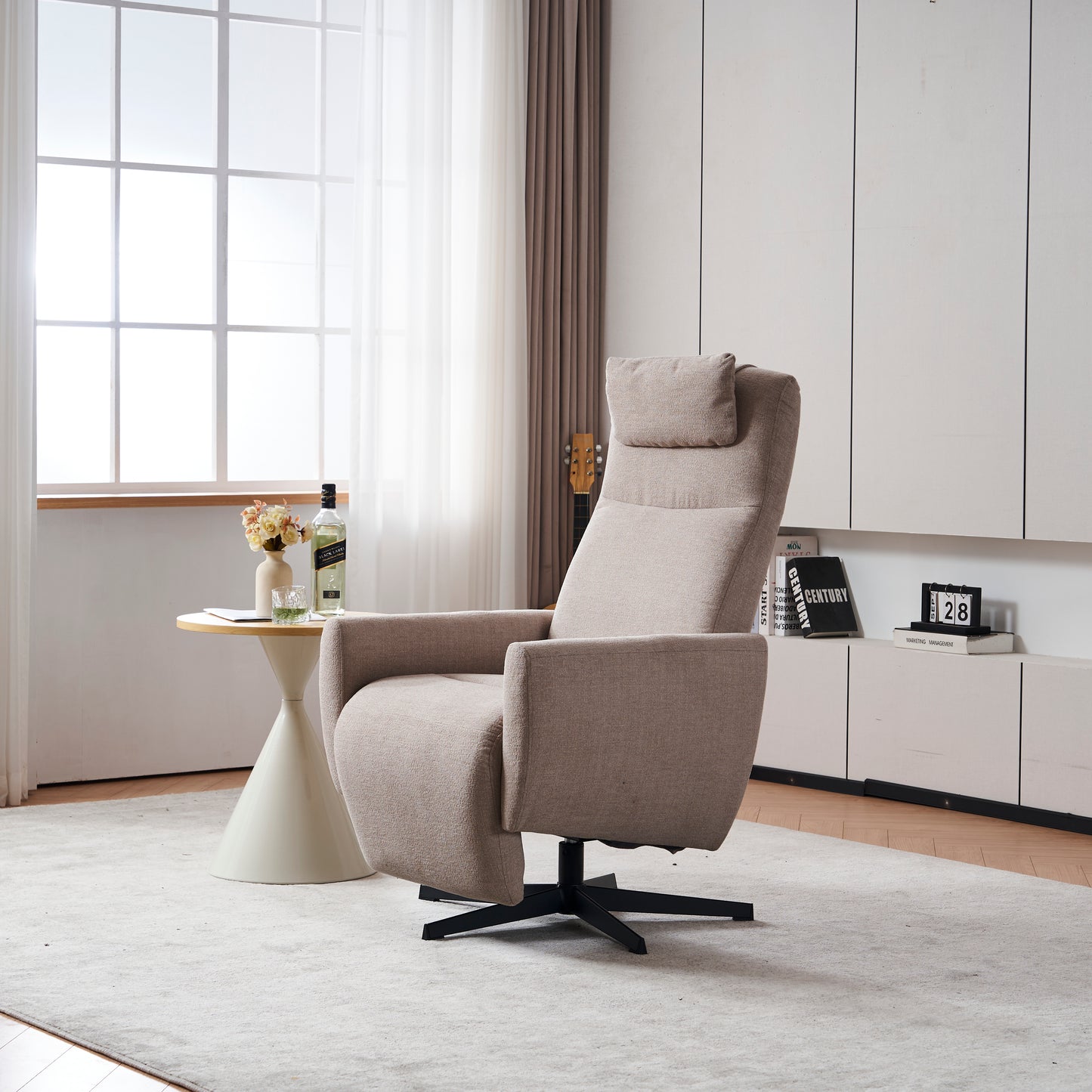 Bequemer Relaxsessel mit Liegefunktion – Chenille Fernsehsessel mit Fußstütze, drehbarer Stillsessel & Loungesessel für Wohnzimmer, modernes Sofa, Grau