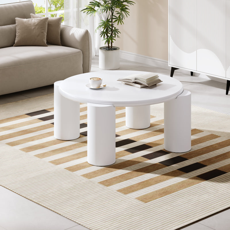 White Cloud Couchtisch, moderner Couchtisch mit 4 stabilen Stützbeinen, kleiner weißer Couchtisch, runde Kante, passt gut in Wohnzimmer, Schlafzimmer, Balkon, Terrasse