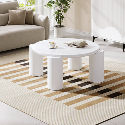 White Cloud Couchtisch, moderner Couchtisch mit 4 stabilen Stützbeinen, kleiner weißer Couchtisch, runde Kante, passt gut in Wohnzimmer, Schlafzimmer, Balkon, Terrasse