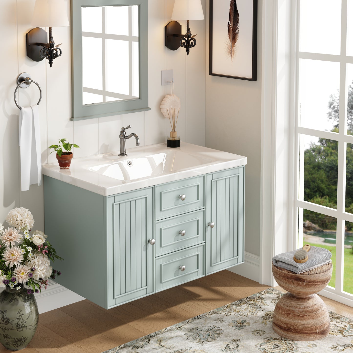 Badezimmerschrank mit waschbecken,Grün