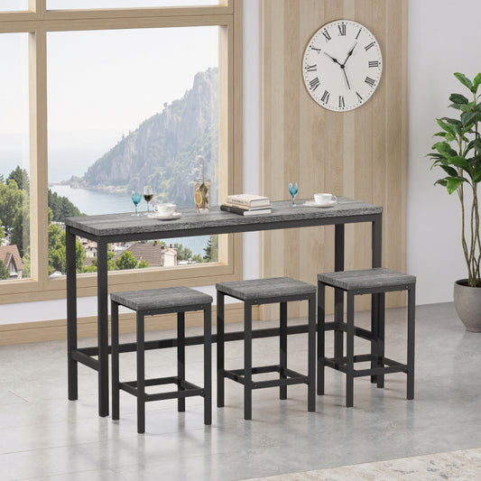 148CM Modern Design Kitchen Dining Table, Pub Table, Long Dining Table Set with 3 Stools;148CM Modernes Design Küche Esstisch, Kneipentisch, Langer Esstisch Set mit 3 Hockern, Einfache Montage, Grau