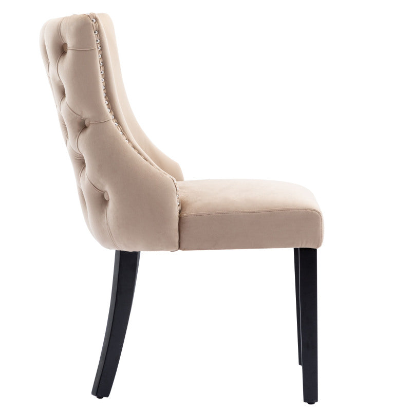 4-Fußstuhl, Stuhl Beige Samt Esszimmerstuhl, mit Knopfsteppung, Gestell aus Massivholz, Beige(Set, 4 St)