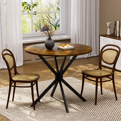 Esstisch Rund 90 cm (Vintagebraun-Schwarz), Küchentisch mit Metallbeinen, Industrial Design