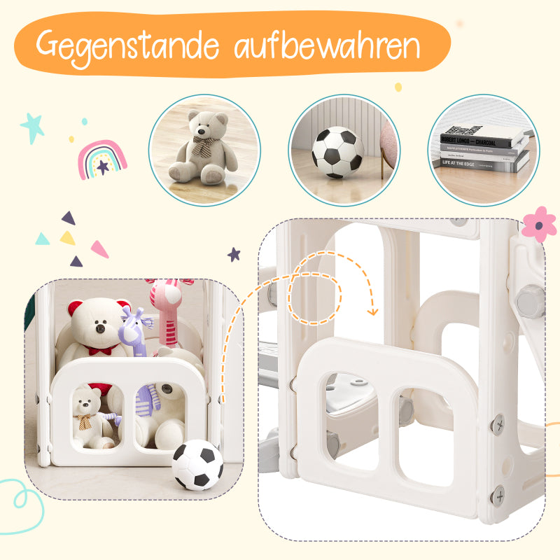 5 in 1 Kinderrutsche, bestehend aus Rutsche, Schaukel, Unterschrank, Basketballkorb und Treppe - HDPE (exkl. Ozeanball)