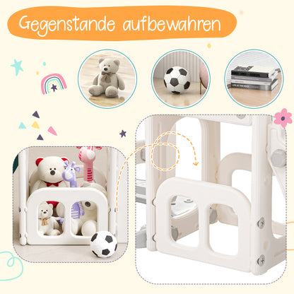 5 in 1 Kinderrutsche, bestehend aus Rutsche, Schaukel, Unterschrank, Basketballkorb und Treppe - HDPE (exkl. Ozeanball)