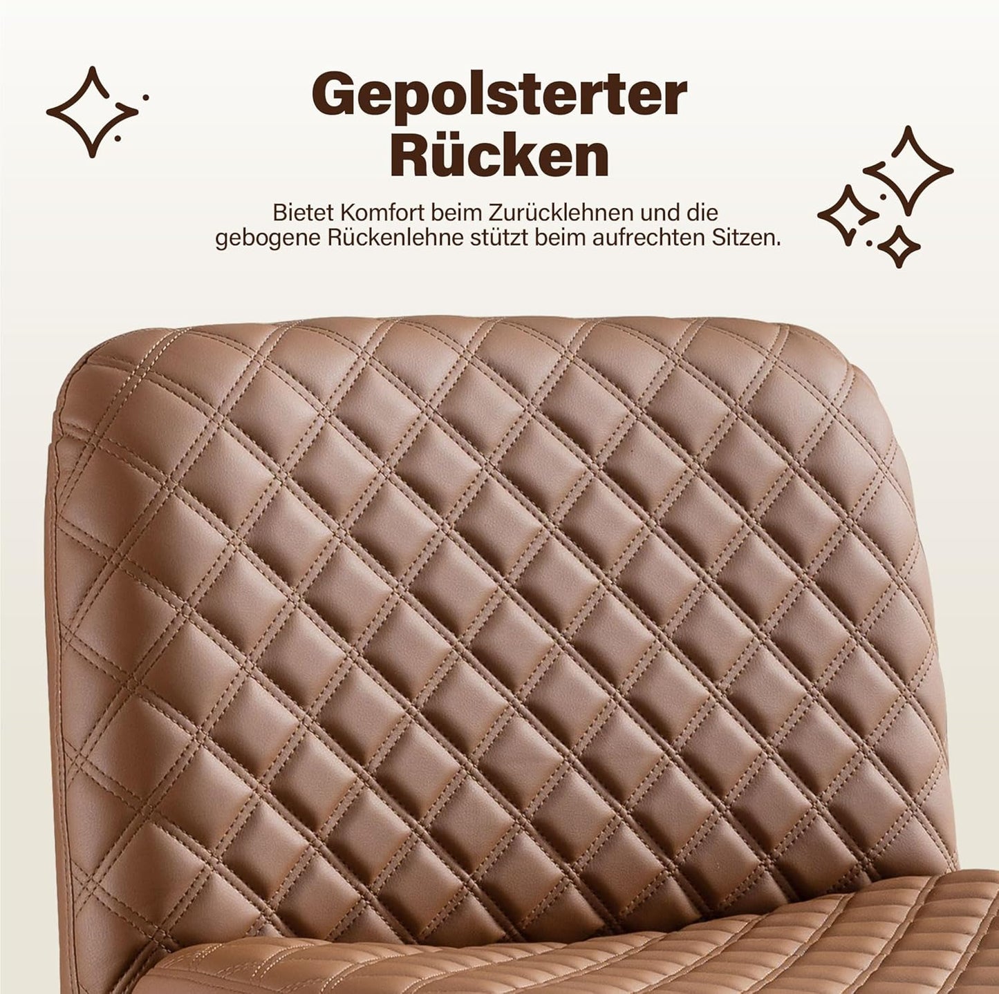 Bürostuhl Ohne Armlehnen,Home Office Stuhl Keine Räder,Heavy Duty Metallbasis,120°Schaukelnder breiter Sitz Ergonomischer Stuhl, Dicken gepolsterte Dreh Eitelkeit Stuhl für Heim und Büro Brown+PU+Metal
