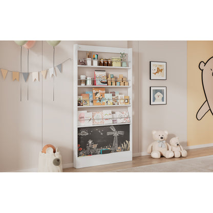 Bilderbuchregal, Ausstellregal, Bücherregal, Kinderzimmer Bücherregal, 4-ebiges Aufbewahrungsregal + bemalbares Schwarzbord