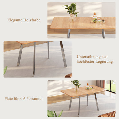 Moderner minimalistischer Esstisch im eleganter Naturfarbe und silber verchromt Beine – 140 cm x 80 cm