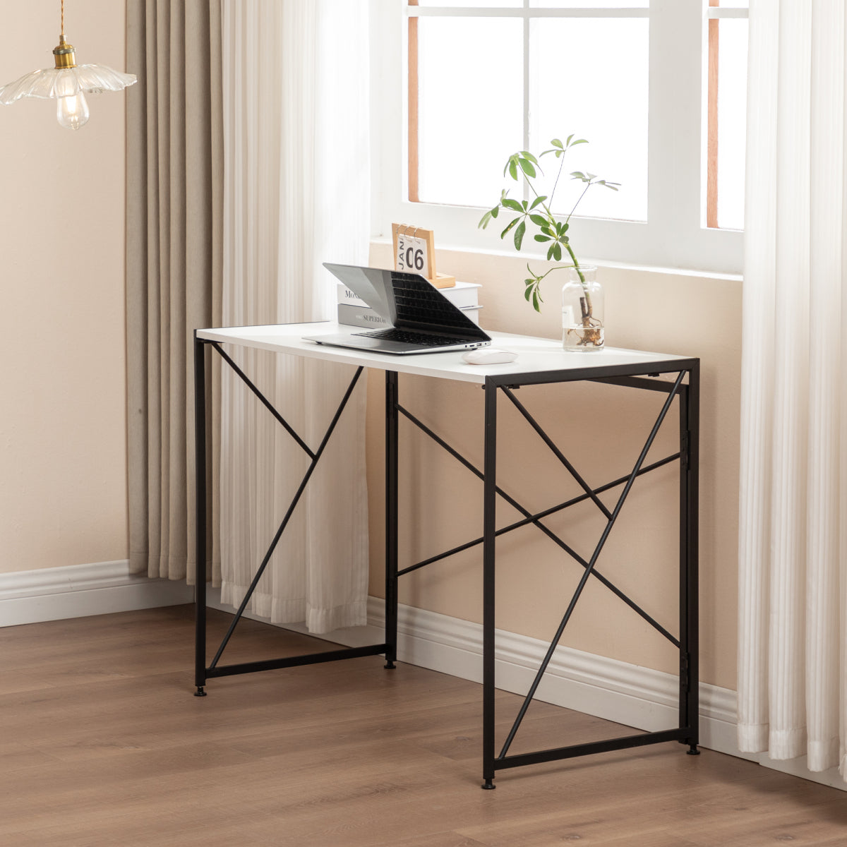 Klappbarer Schreibtisch 99x50cm – Computertisch Faltbar & Platzsparend in 8 Sek. Montiert, MDF Holzoptik für Home Office & Büro, Weiß