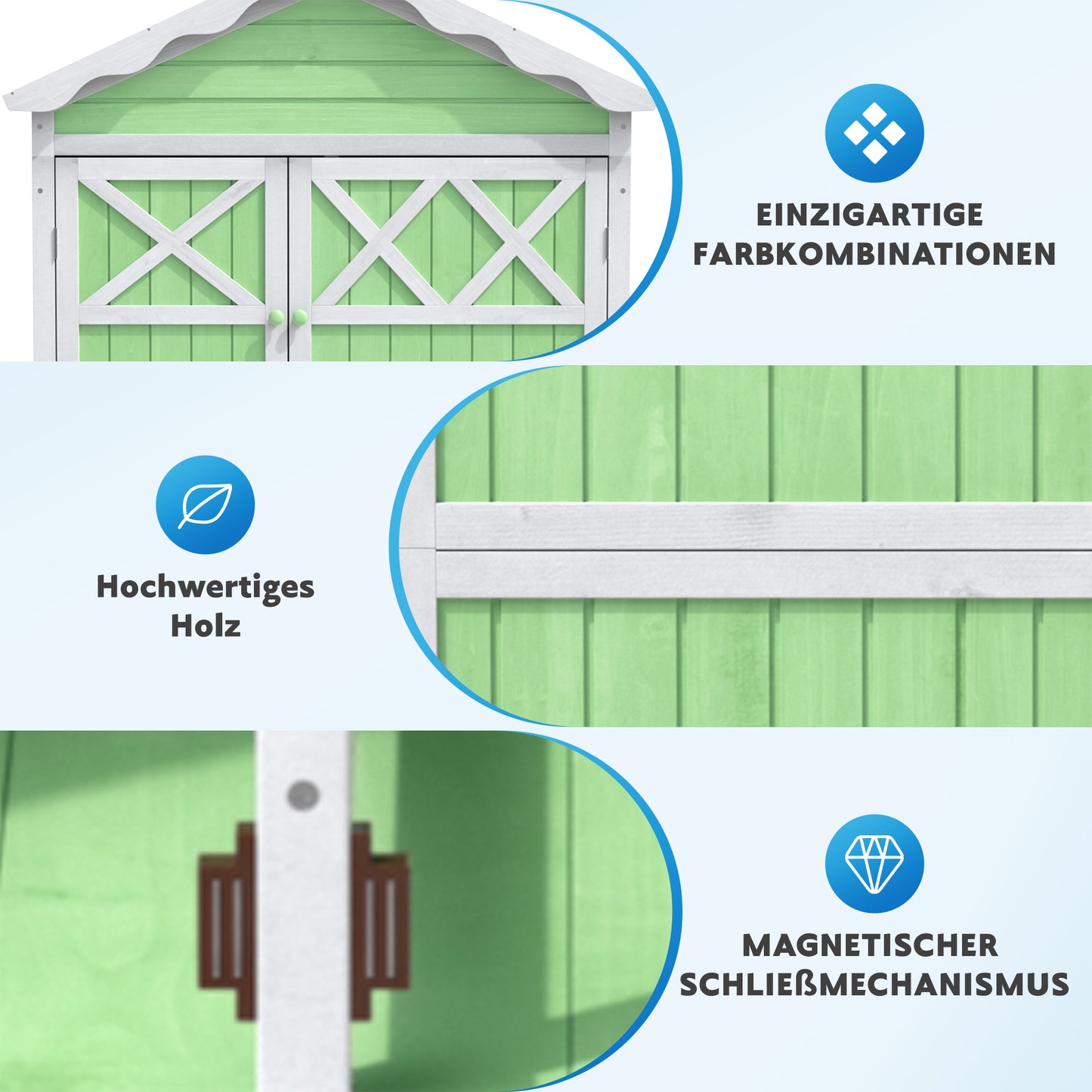 Outdoor Holz Gartenmöbel Aufbewahrungsschuppen, Werkzeughaus für Garten, Terrasse, verblassungsfrei, wetterfest, sicher und geschützt, wartungsfrei, umweltfreundlich, grün
