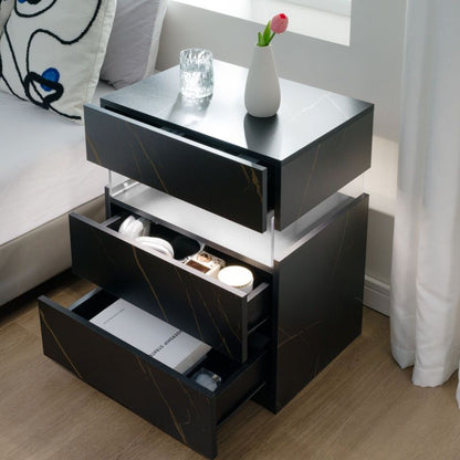 LED Nightstands 3 Drawer Dresser for Bedroom End Table with Acrylic Board LED Bedside Tables for Bedroom Living Room Bedside Furniture (Black+Glod)