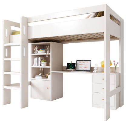Kinderbett Hochbett mit USB-C Schreibtisch, Kleiderschrank und Aktenschrank, Jugendbett  Einzelbett mit Treppe und Lattenrost, Stauraum,90×200, Ohne Matratze
