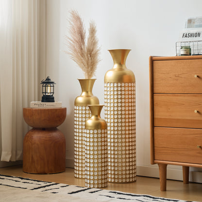 Bodenvase 3er Set Gold, Metallvase Punkte, Vintage Dekovase 83 cm, Übertöpfe groß, Standvase Gold