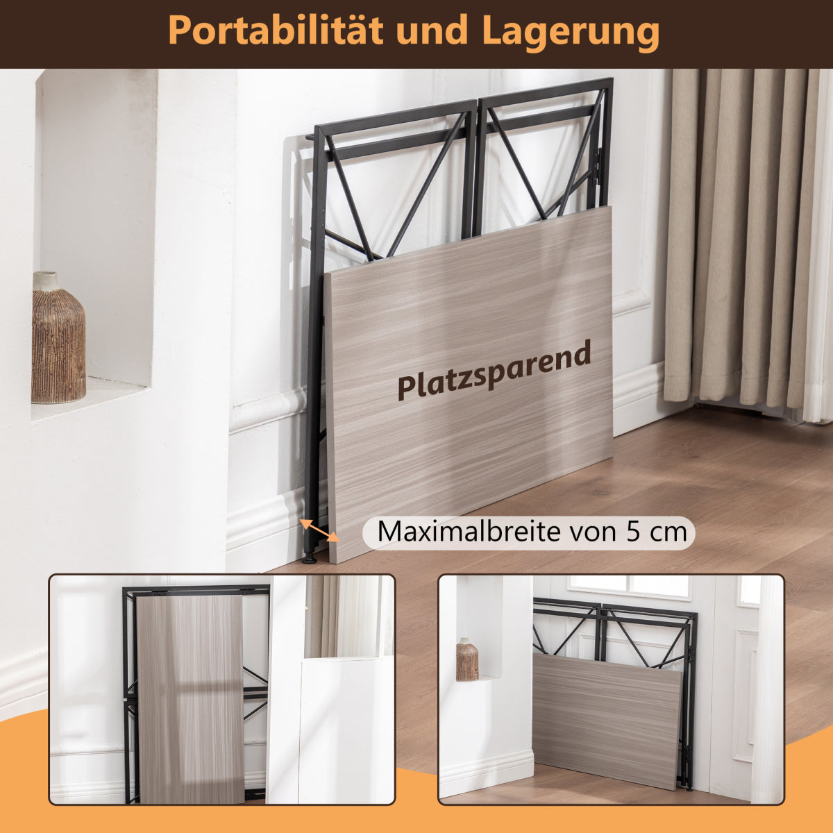 Klappbarer Schreibtisch 99x50cm – Computertisch Faltbar & Platzsparend in 8 Sek. Montiert, MDF Holzoptik für Home Office & Büro, Natur