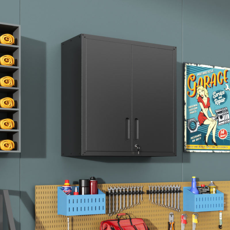 Metall-Wandschrank mit Türverschluss & Ablage - Robust, Umweltfreundlich, Ideal für Garage, Werkstatt & Büro - Ohne Holz, Kein Formaldehyd, Haustier- & Familiegeeignet, H77 cm × B75 cm × T30 cm