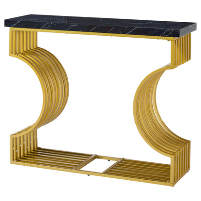 100*35*80cm moderner, schlichter schwarzer Hochglanz-Couchtisch, kleiner Beistelltisch fürs Wohnzimmer, Konsolentisch, goldener Sockel kann auf zwei Arten installiert werden