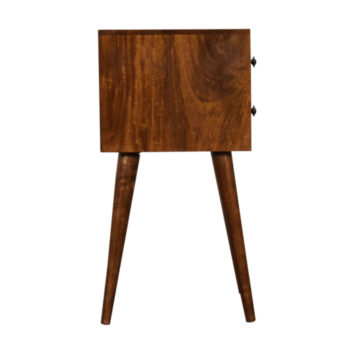 Mini-Nachttisch aus massivem Mangoholz – Kastanienbraun, 2 Schubladen, Handgefertigt, Skandinavisches Design, 30x30x57 cm
