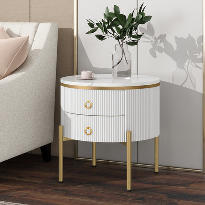 Beistelltisch, Couchtisch mit Schubladen, Marmorstruktur, goldenen Beinen und Griffen