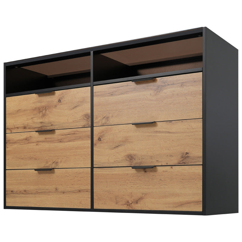 Kommode Sideboard aus Bernstein Glas, Sideboard mit Metallgriffen, Kommode mit 6 Schubladen und 2 Fächern , kippsicher, 120 x 40 x 80 cm, Eiche