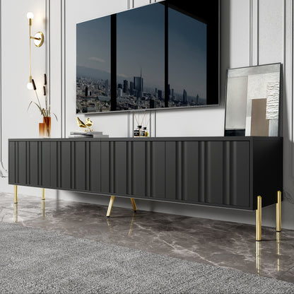 Schwarzes TV-Schrank, 190 cm(L) x 38 cm(W) x 48 cm(H), goldene Tischbeine