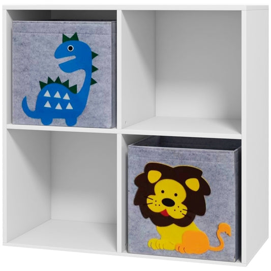 Kinderregal Bücherregal mit 2 Aufbewahrungsboxen Kinderzimmerregal Spielzeugregal für Kinderzimmer Weiß+Grau