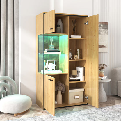 Moderne Vitrine mit LED-Beleuchtung - 150Hcm - Glastür, Mehrzweckregale, 15 Farboptionen, Großer Stauraum, Glasboden, Schaukasten, Präsentationsmöbel, Schrank mit Beleuchtung,Möbel mit Glastür