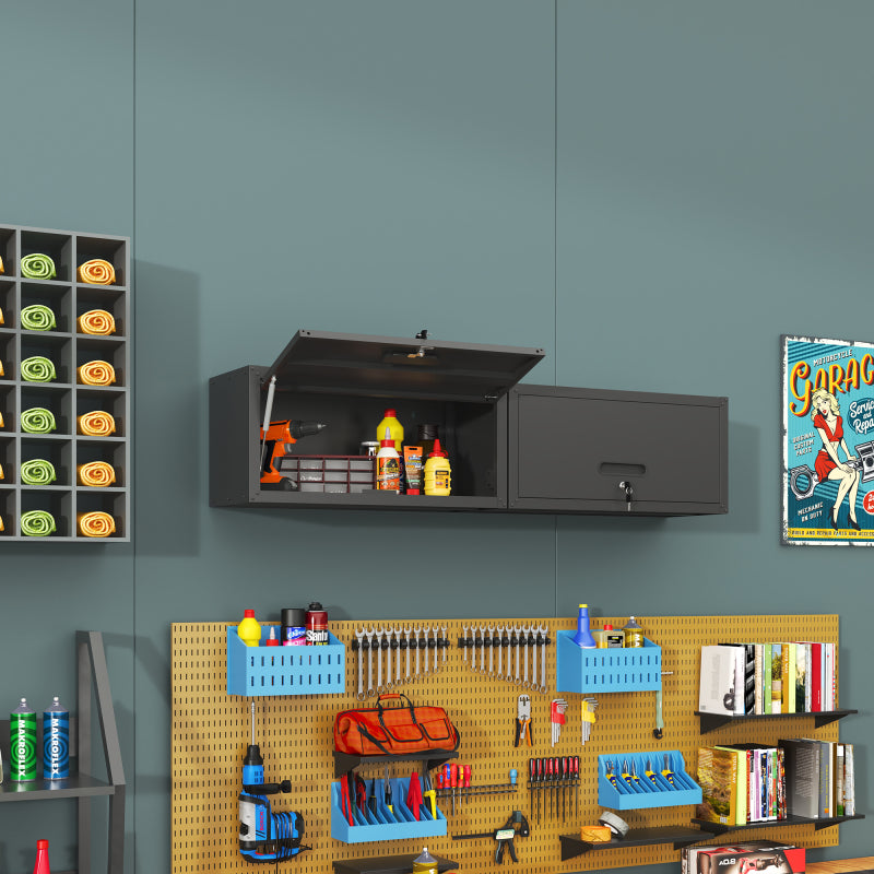 Vielseitiger Metall-Wandschrank, wandmontierter Nutzschrank mit verschließbarer Tür, aufgehängtes Stahlwerkzeugkabinett, Geeignet für Garage, Keller, Werkstatt und Küche, H34,5 cm × B75 cm × T30 cm