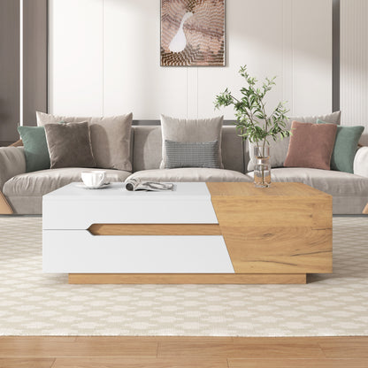 Ausziehbarer Couchtisch, Wohnzimmertisch mit Schubladen, Beistelltisch mit Farbblockstruktur