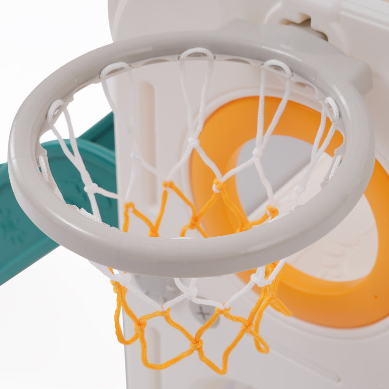 Bären Kinder 6-in-1 Rutsche mit einer Rutsche, zwei Plattformen, zwei Bodenschrankfächern, Basketballkorb und Treppe - Hochdichtes Polyethylen (Ozeanbälle nicht enthalten