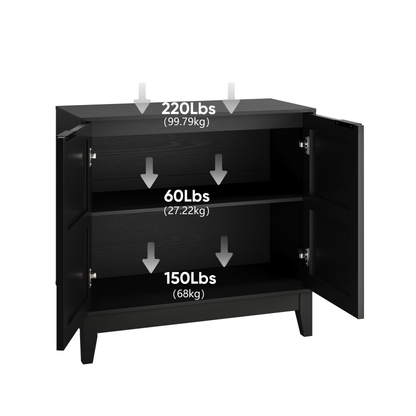 Vintage Buffetschrank mit Schnitzerei, 2 Türen & verstellbaren Regalen – Holz Sideboard für Wohnzimmer, Küche & Esszimmer, Schwarz