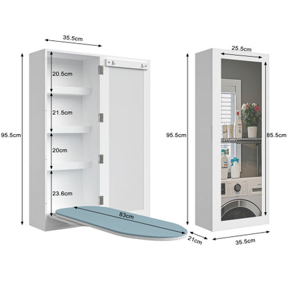 Wand-Bügelschrank mit Spiegel, klappbares Bügelbrett 90° schwenkbar, Bügelstation mit Stauraum & Kleiderhaken