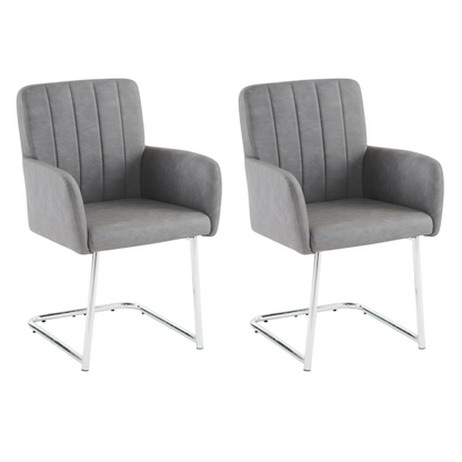 2er Set Esszimmerstühle mit vertikalen Streifen, Kunstleder, grau