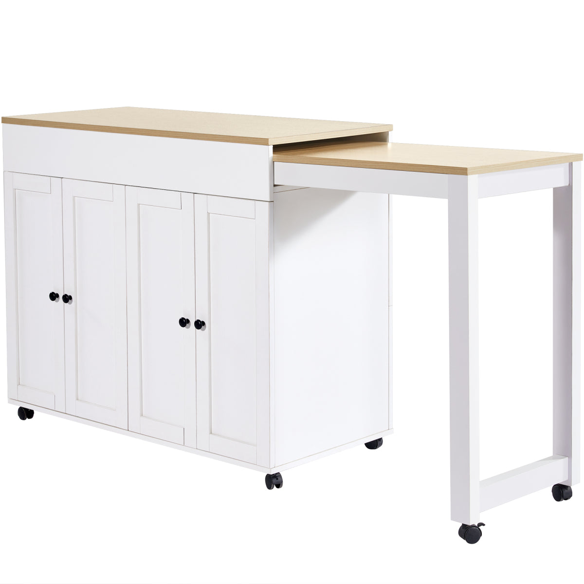 Ausziehbarer Bartisch 118-180cm, Stehtisch mit 6 Ablagefächern, Weiß