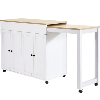 Ausziehbarer Bartisch 118-180cm, Stehtisch mit 6 Ablagefächern, Weiß