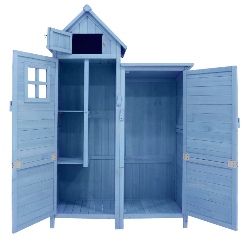Gerätehaus Gartenschrank Geräteschuppen Geräteschrank, BxT: 118x54 cm, 118 x 54 x 173 cm (BxTxH), wetterfest, Holz, Blau, PVC-Dach (Set, 1 St., 1 x Geräteschrank)