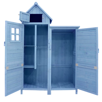 Gerätehaus Gartenschrank Geräteschuppen Geräteschrank, BxT: 118x54 cm, 118 x 54 x 173 cm (BxTxH), wetterfest, Holz, Blau, PVC-Dach (Set, 1 St., 1 x Geräteschrank)