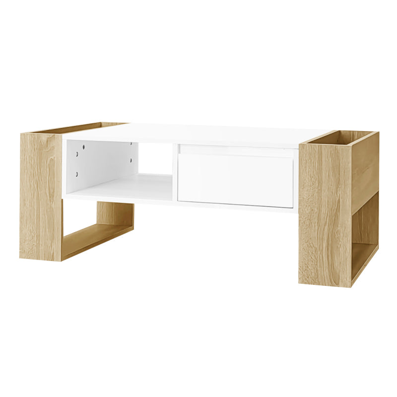 Moderner Couchtisch 105 x 60 x 40 cm - teilweise hochglanz, mit Schubladen und offenen Fächern