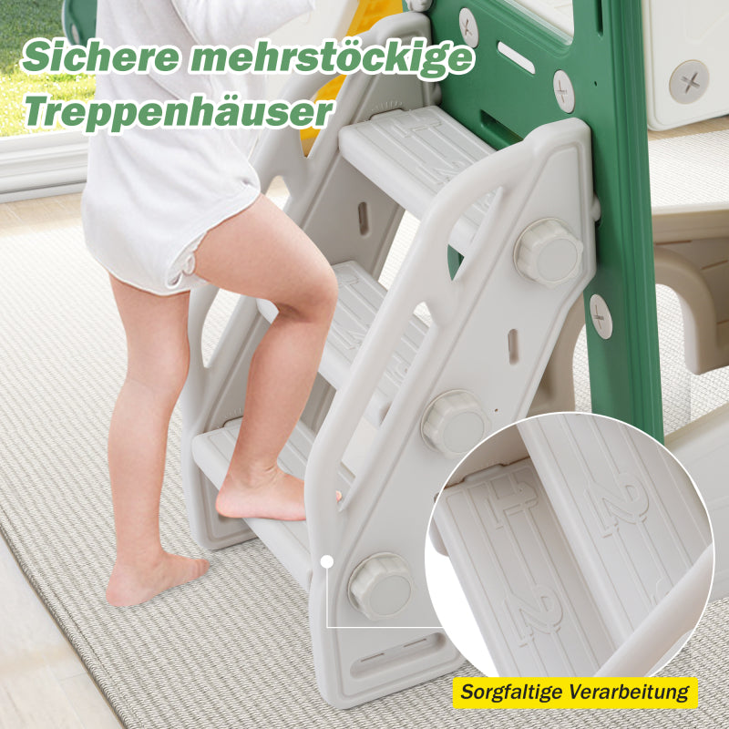 8 in 1 Kinderrutsche Kletterspielzeug, Multifunktionsrutsche mit 2 Rutschen, freistehende Rutsche, Klettern, Bohrspiel, Stauraum, Spielkorridor, Basketballkorb, Lasso-Spiel, Teleskop