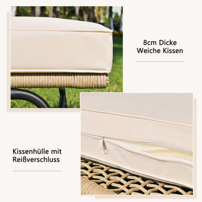 Gartenlounge-Set, Gartenmöbel-Set, Gartenlounge mit Eisengestell und beigem Seilbezug, Gartenmöbel aus gewebtem Seil für den Außenbereich, L-förmiges Gesprächsset mit Tisch, Beige