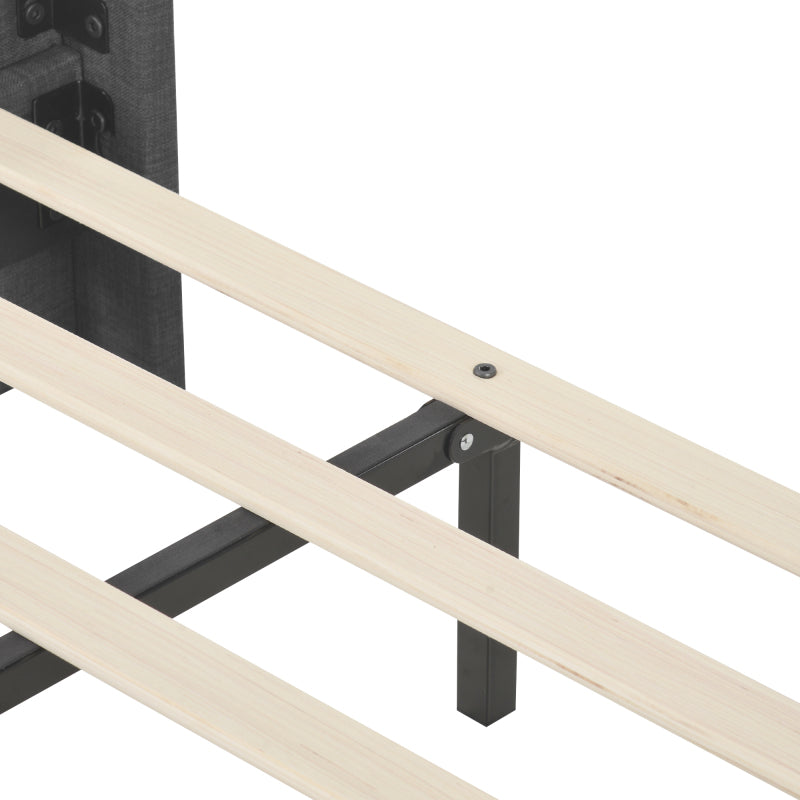 Modernes Design Polsterbett Mit seinem gepolstertes Kopfteil Einzelbett mit Lattenrost, 90x200cm ,in Grau Leinen, mittelfest (Ohne Matratze)