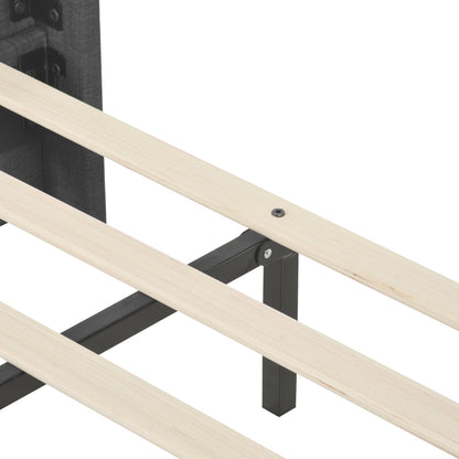 Modernes Design Polsterbett Mit seinem gepolstertes Kopfteil Einzelbett mit Lattenrost, 90x200cm ,in Grau Leinen, mittelfest (Ohne Matratze)